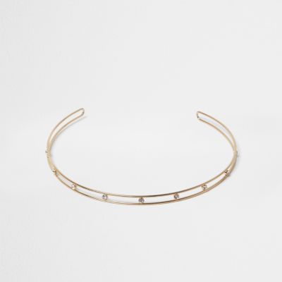 Gold tone crystal choker necklace